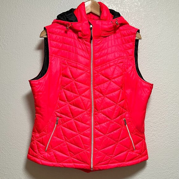 TEK Gear Quilted Puffer Zipper Front Removable Hood Orange Vest Size XL - Picture 1 of 13